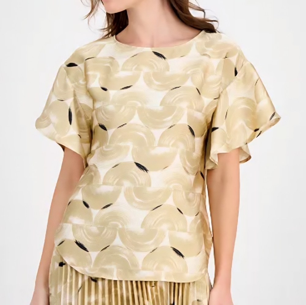 NWT Anne Klein Printed Boat Neck Flutter Sleeve Top- Sz Med